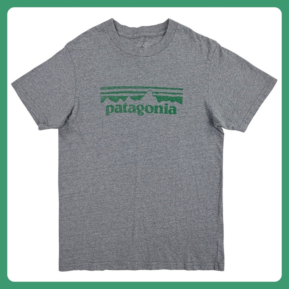 Patagonia Logo Graphic T Shirt Men Small Slim Fit Gray 100% Organic Cotton USA